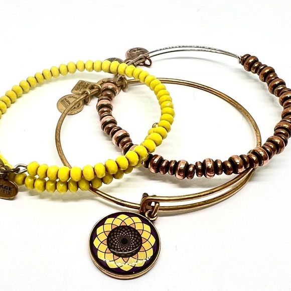 Alex and Ani - 3 Bangles, Sunflower Charm Shiny Gold, Mango Beaded Bangle & Nile - Picture 2 of 2